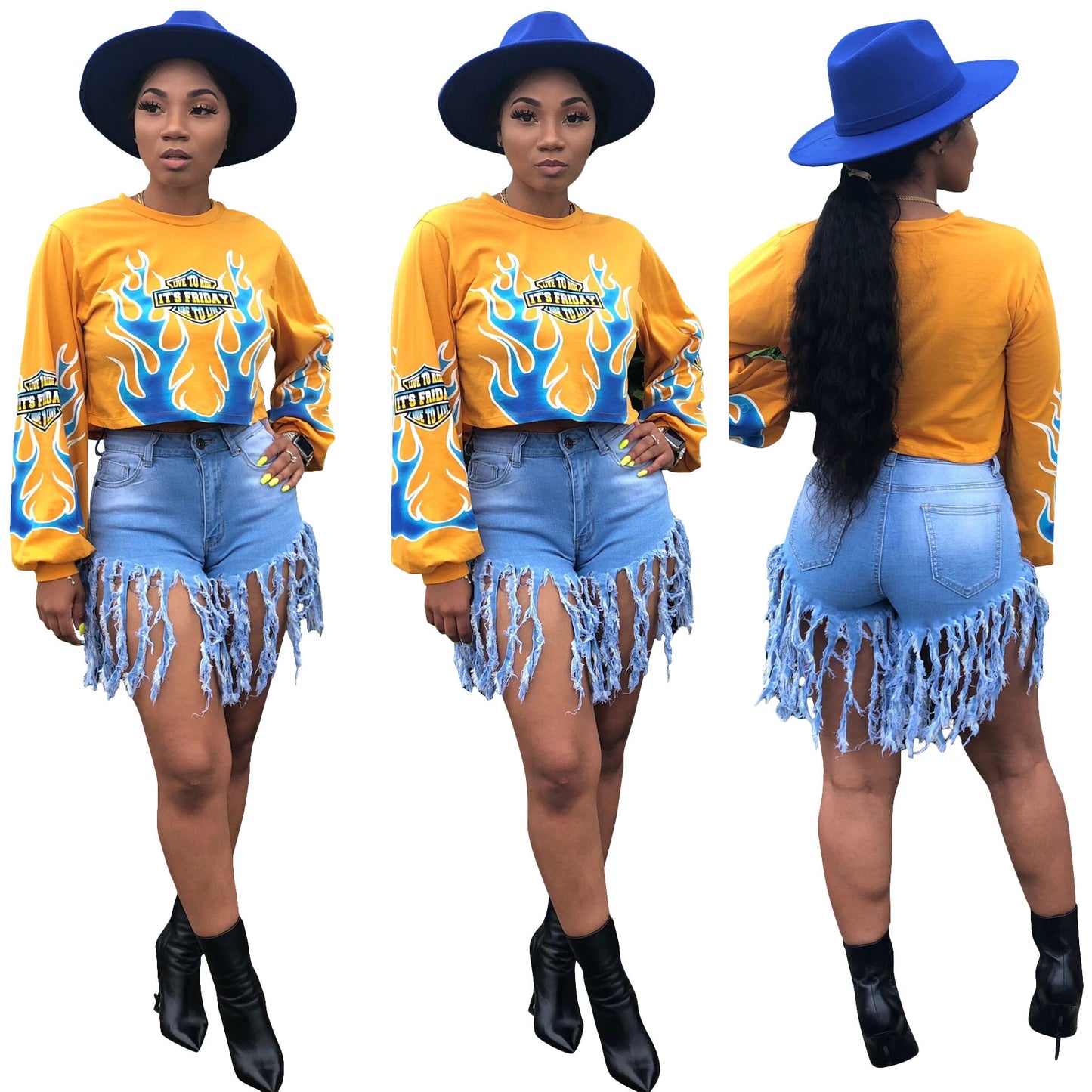 Women's Flame Positioning Printed Long-sleeved Sweater