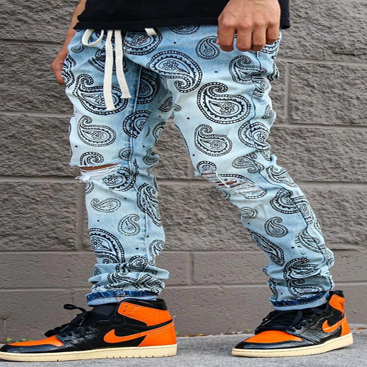 Men's Black Ripped Straight-leg Jeans