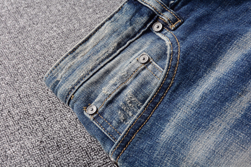 Men's Vintage Patchwork Ripped Slim Jeans