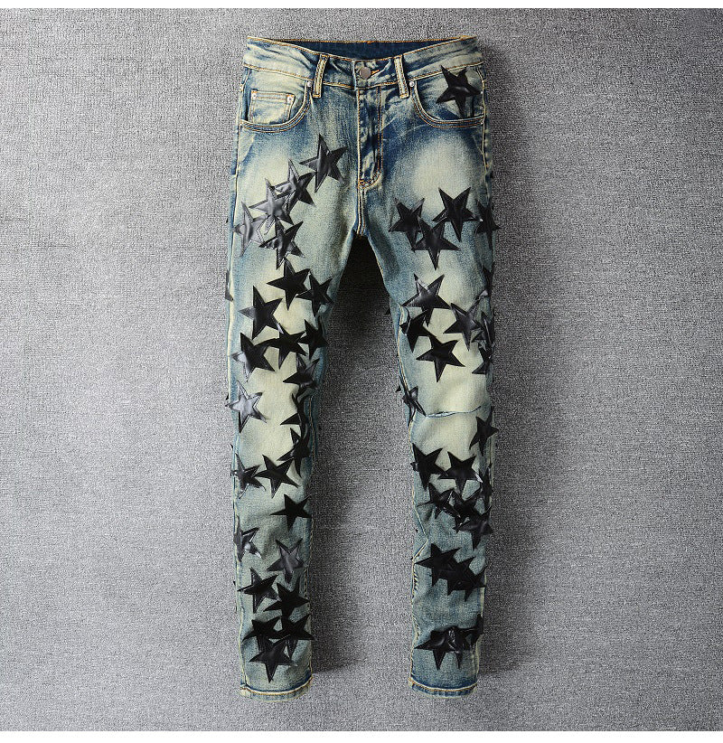 Five-pointed Star Jeans Trendy Men's Slim Feet Pants