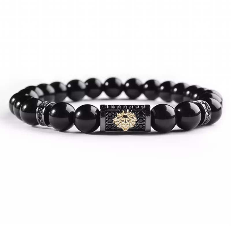 Natural Stone 8mm Bright Black Stone Beaded Vintage Bracelet
