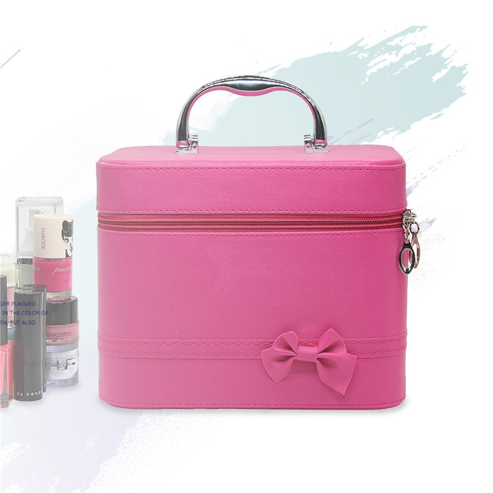 Cosmetic Case Women's Bag Bow Large Capacity Fashion Storage Box Cute Simple Portable Travel Makeup Pu Bag