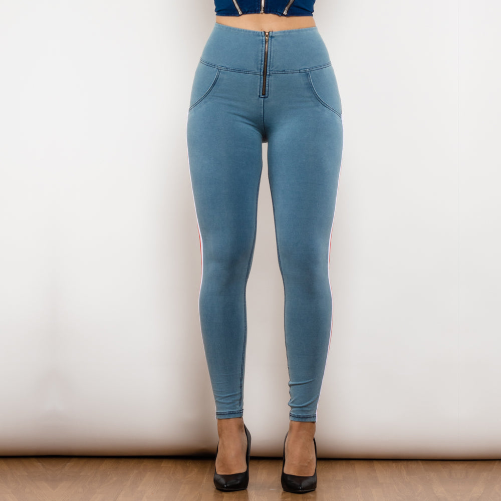 Shascullfites Melody Fashion Side Stripe Skinny Slim Fit Jeans Butt Lifting Female Casual Elasticity Pencil Denim Pants