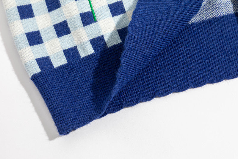 Blue Plaid Jacquard Cardigan