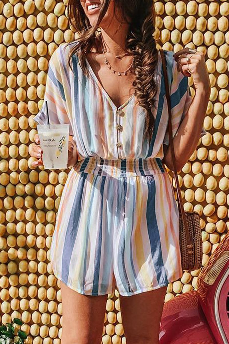 Printed V-neck striped jumpsuit