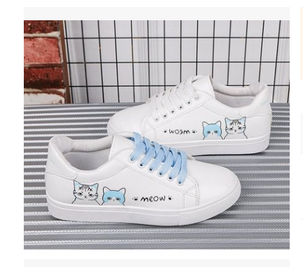 Printed casual shoes women's pu shoes cute cat 2021 new fashion lace women's white sports shoes women's casual shoes