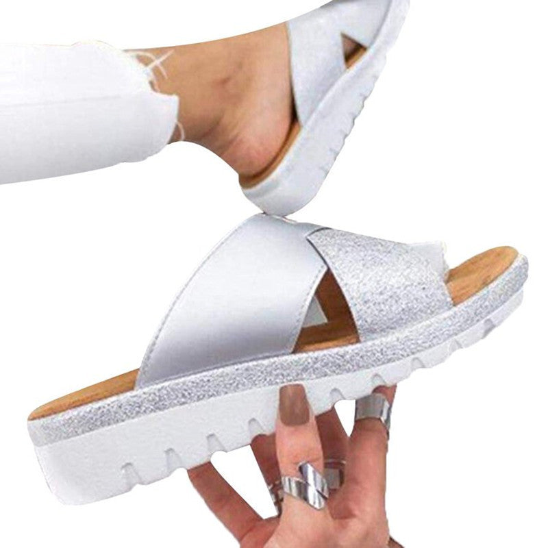 Women's Sunflower Flag Color Cross Clip Toe Shoes
