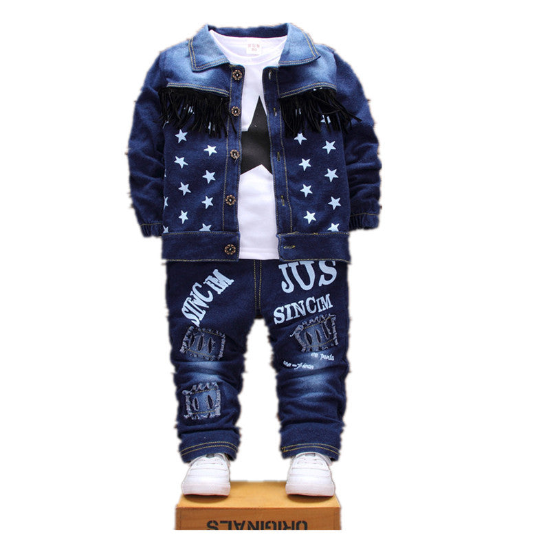 Korean style boys casual fashion denim three-piece suit