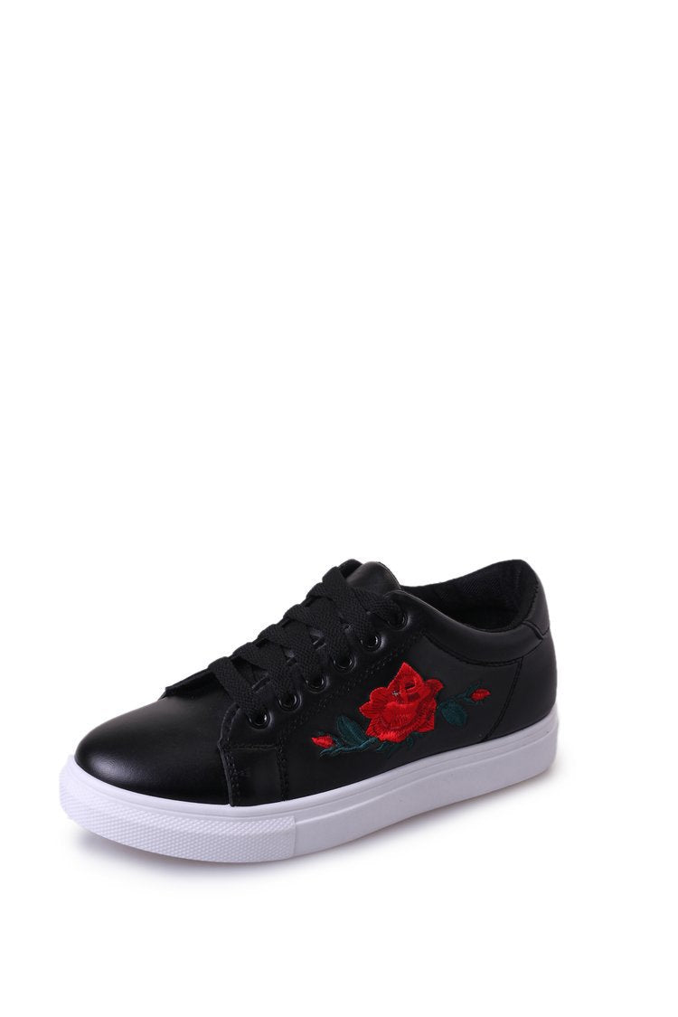 Rose embroidered little white shoes