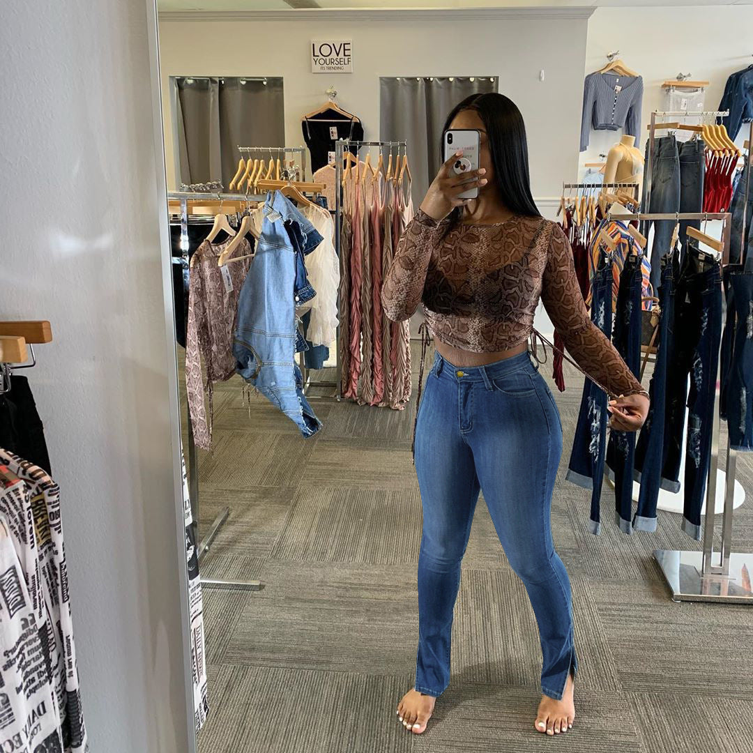 Jeans High-Rise Slim-Fit Split-Leg Pants