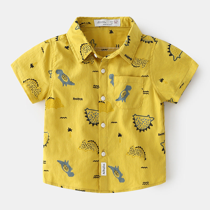 Korean Style Full Print Cartoon Summer Clothes Short-Sleeved Baby Lapel Top