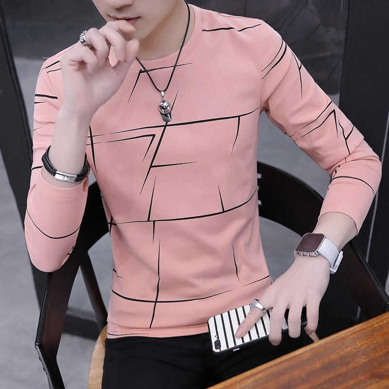 Long-Sleeved T-Shirt Men's Round Neck Korean Style Slim Men's Clothing