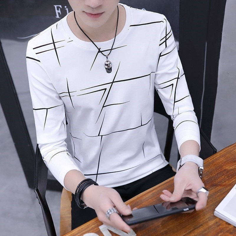 Long-Sleeved T-Shirt Men's Round Neck Korean Style Slim Men's Clothing