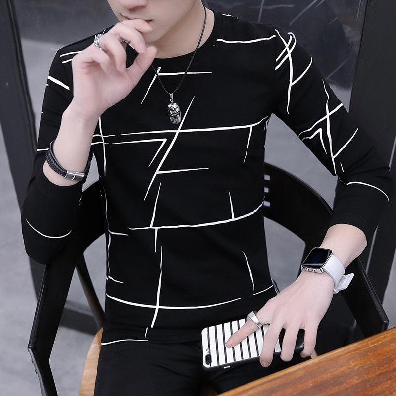 Long-Sleeved T-Shirt Men's Round Neck Korean Style Slim Men's Clothing