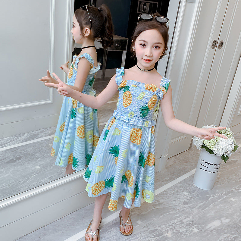 Summer Little Fresh Princess Skirt Girl'S Suspender Vest Of Long Dress Suit