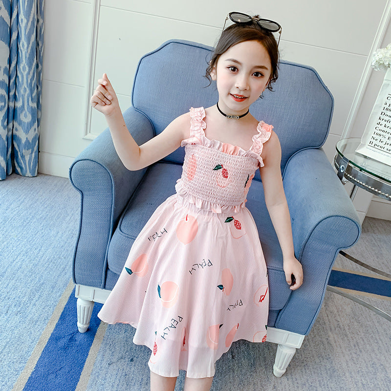 Summer Little Fresh Princess Skirt Girl'S Suspender Vest Of Long Dress Suit
