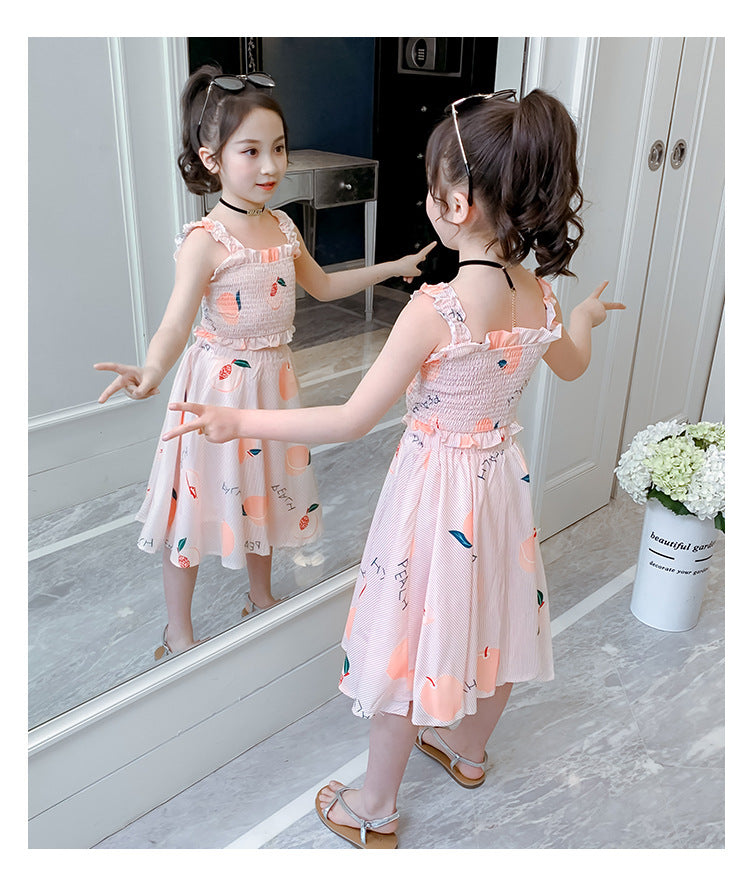 Summer Little Fresh Princess Skirt Girl'S Suspender Vest Of Long Dress Suit