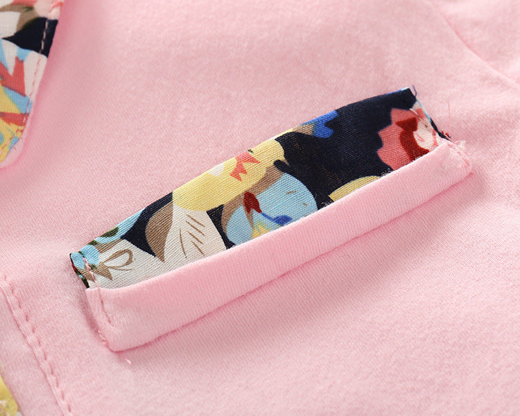 Spring New Children'S Wear Boys' Short Sleeve Shirt With Floral Print Pants Suit