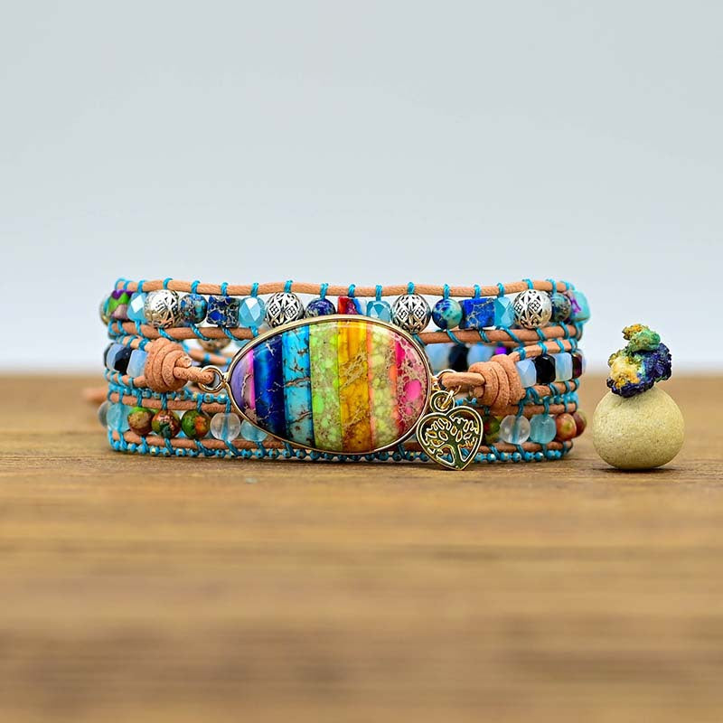 Egg Shaped Colorful Imperial Stone Cowhide Woven Bracelet Crystal Beads Hand Woven Bracelet