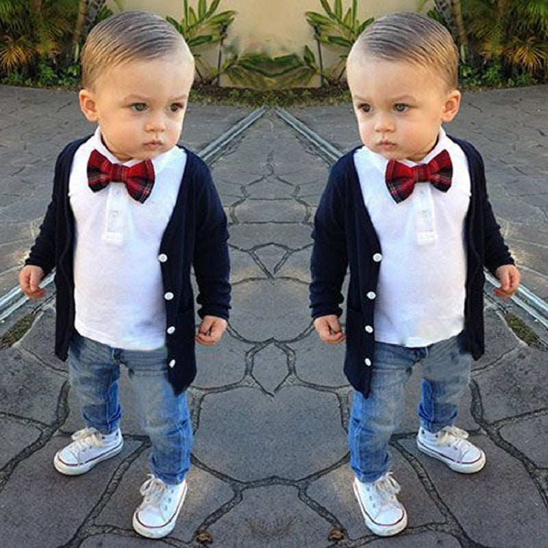 Gentleman Boy's Jacket T-shirt Jeans 3-Piece Set