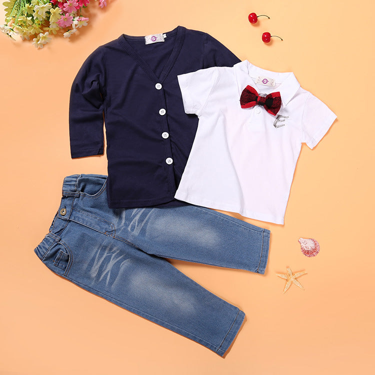 Gentleman Boy's Jacket T-shirt Jeans 3-Piece Set