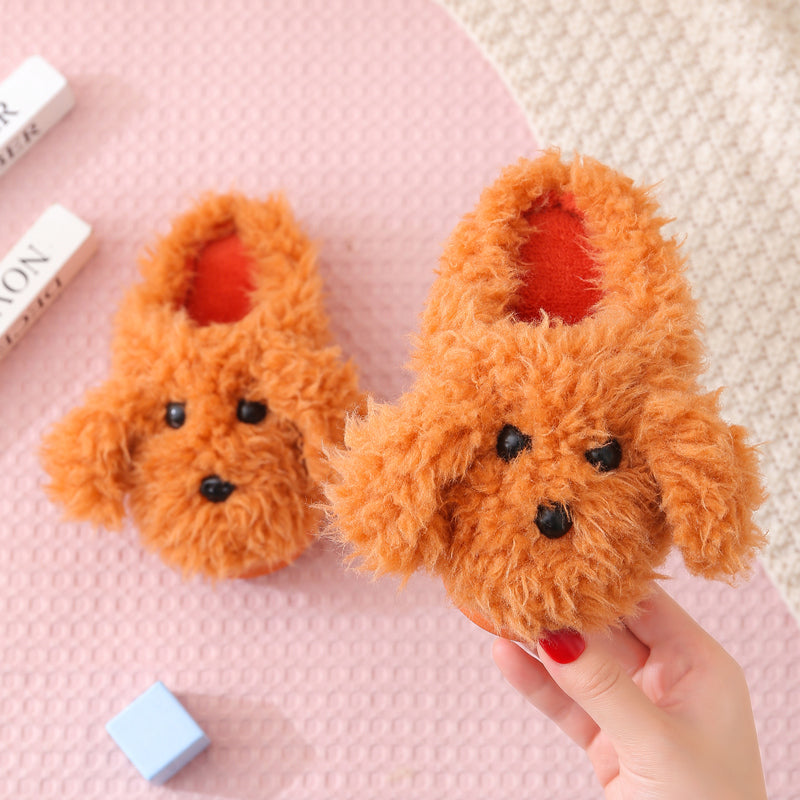 Children'S Cotton Slippers Girls' Indoor Home Shoes Cute Teddy Dog Fur Slippers Children'S Baby Slippers
