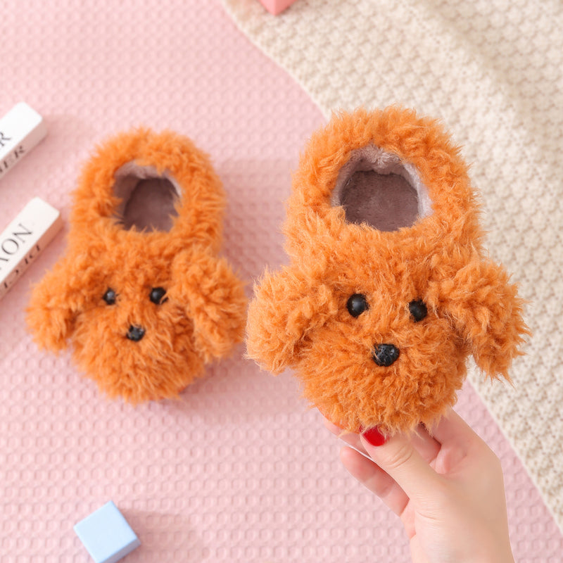 Children'S Cotton Slippers Girls' Indoor Home Shoes Cute Teddy Dog Fur Slippers Children'S Baby Slippers