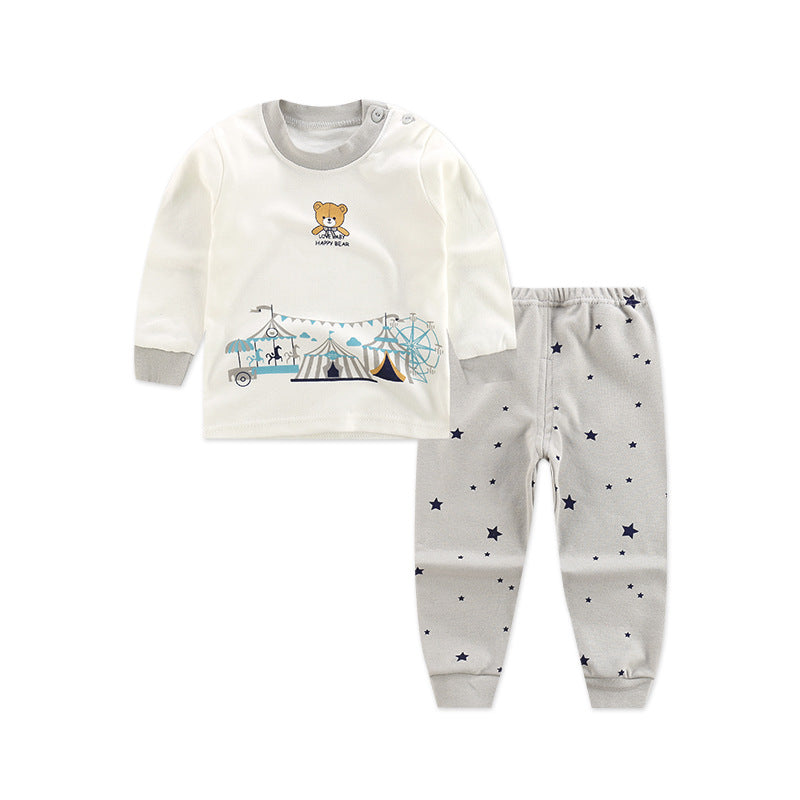 Children's Autumn Clothes Long-Sleeved Pants Suit 21 Spring New Long-Sleeved Children's Underwear Underwear Shoulder Buckle High-Neck Cotton Underwear Home