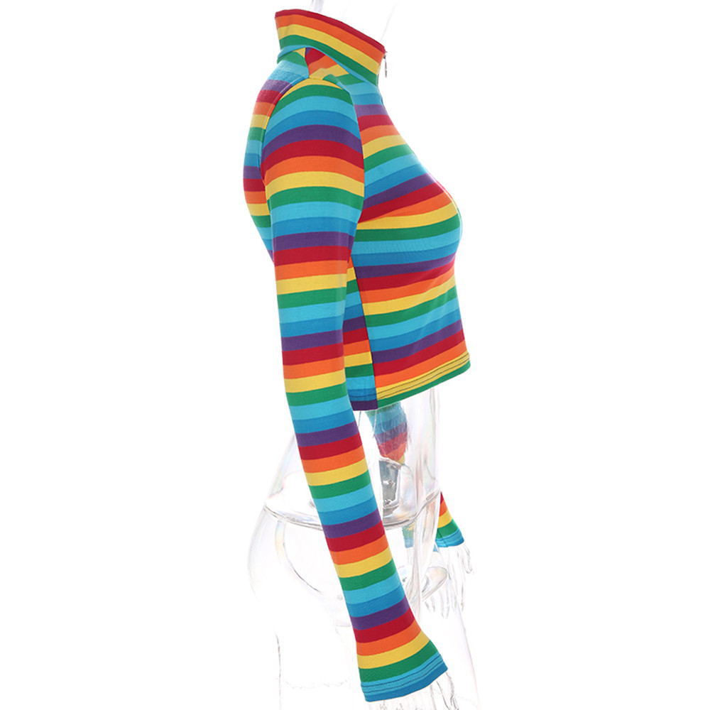 Rainbow Color Zipper Tops T shirt