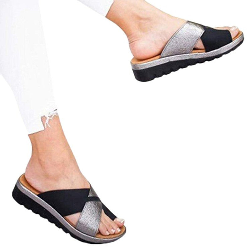Women's Sunflower Flag Color Cross Clip Toe Shoes
