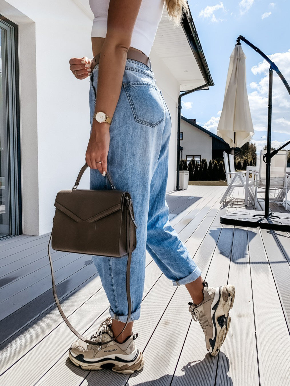 Trousers high waist washed jeans