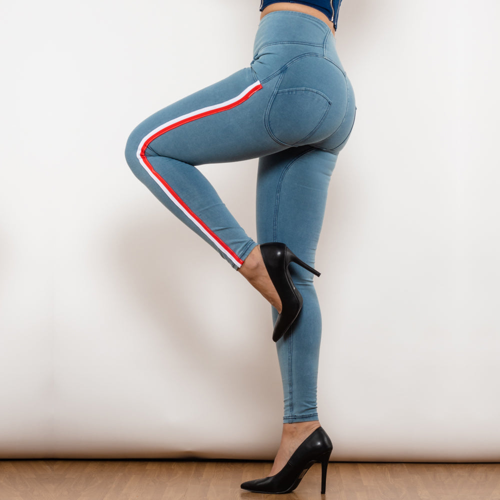 Shascullfites Melody Fashion Side Stripe Skinny Slim Fit Jeans Butt Lifting Female Casual Elasticity Pencil Denim Pants