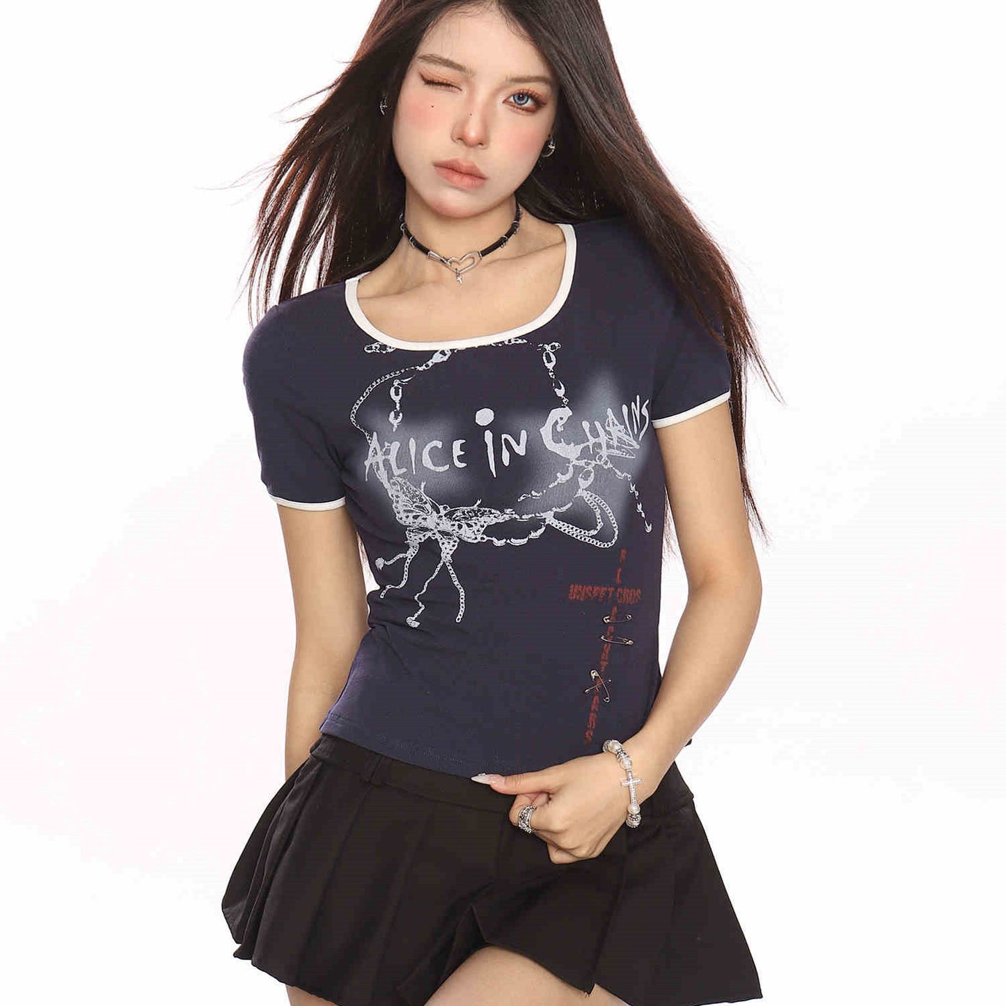 Hot Girl Butterfly Light Graffiti Printing Shoulder Short Sleeve