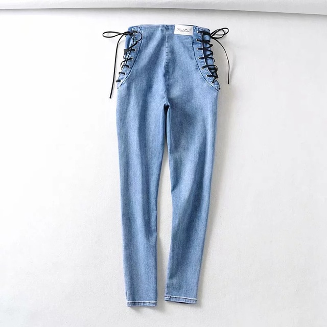 High waist stretch denim trousers skinny pants