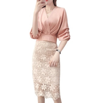 Summer new fashion shirt with lace half-length skirt two-piece small fragrance ladies ladies suit women