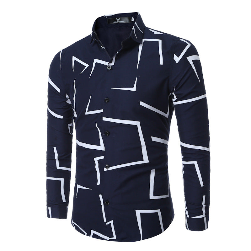 Men's Geometric Print Casual Long-Sleeved Shirt
