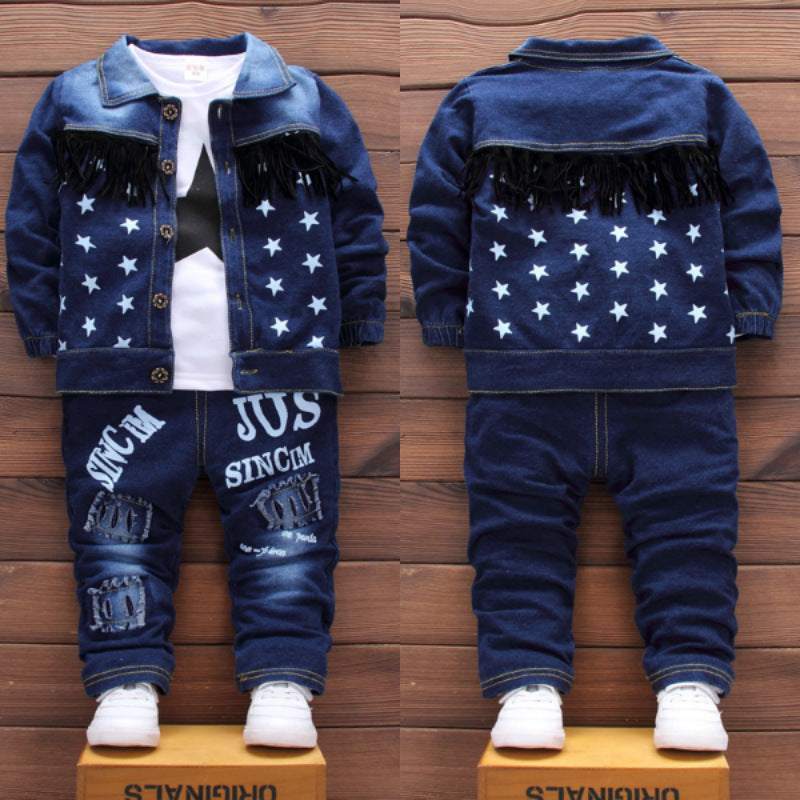 Korean style boys casual fashion denim three-piece suit