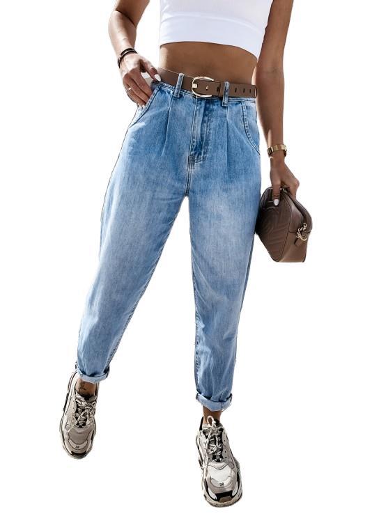 Trousers high waist washed jeans