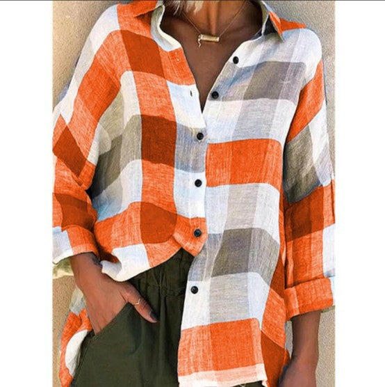 Women's Printed Long Sleeve Shirt Loose Plaid Shirt