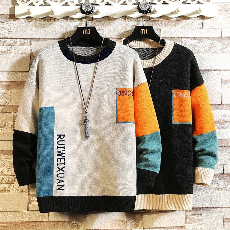 Contrasting Color Sweater Men's Teenagers Large Size Sweater