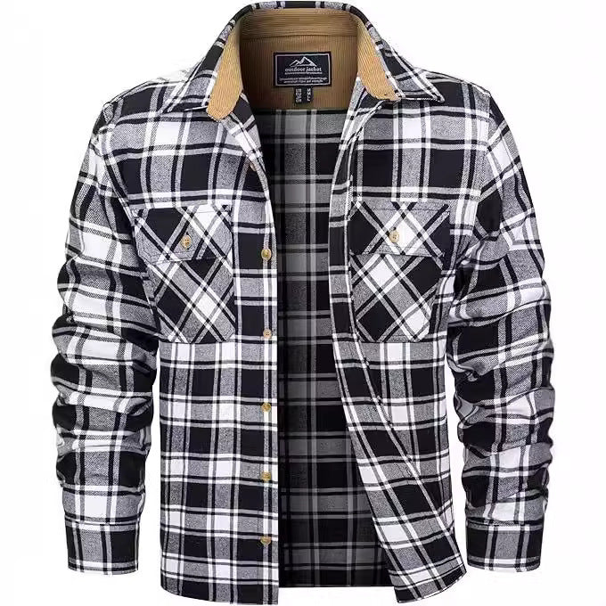 European And American Fall Winter Men's Flannel Casual Button Shirt