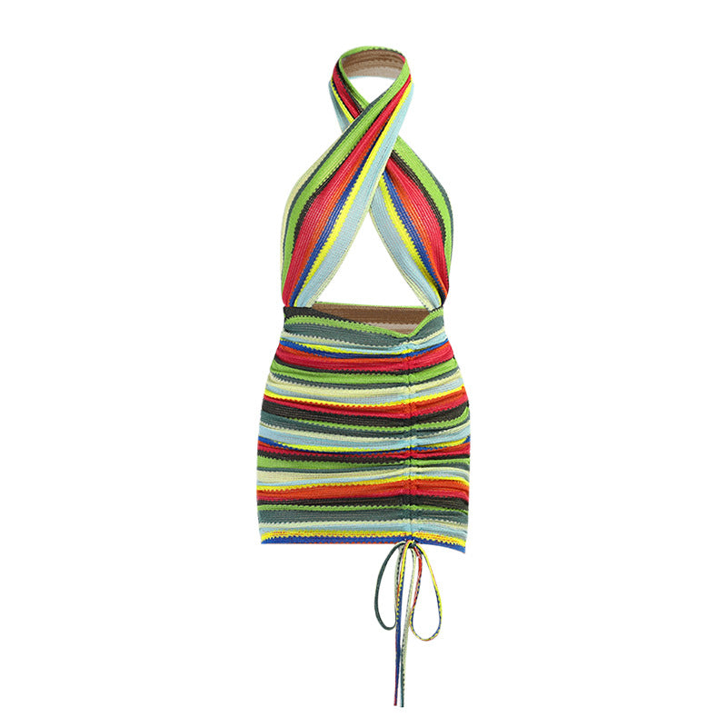 Women's Summer Slim Drawstring Halterneck Dress