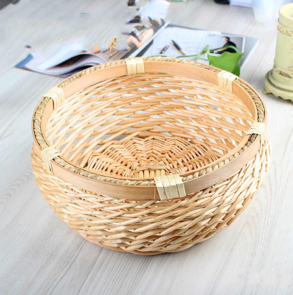 Circular rattan basket for storage