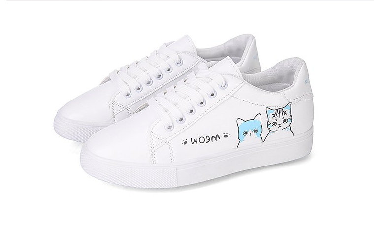 Printed casual shoes women's pu shoes cute cat 2021 new fashion lace women's white sports shoes women's casual shoes