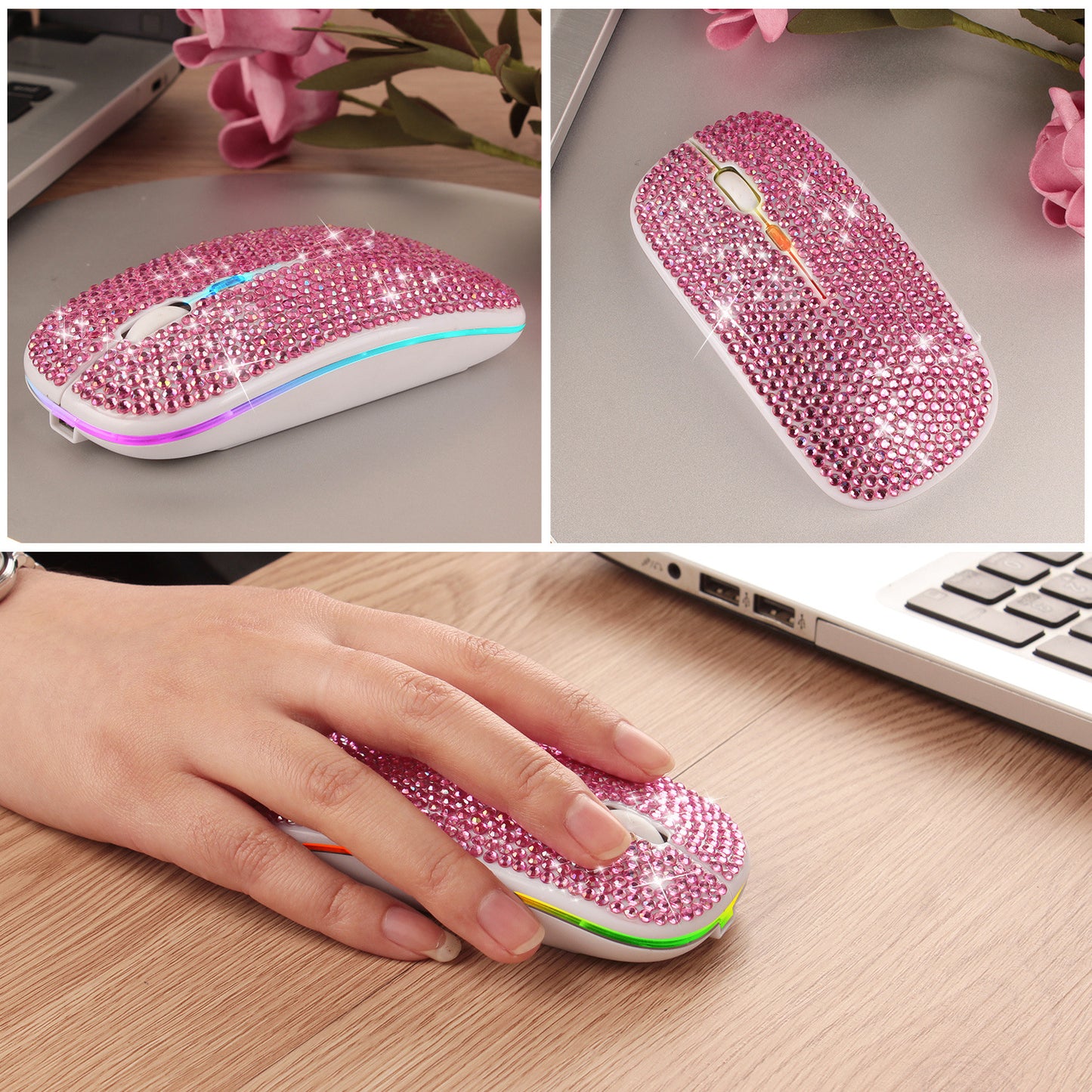 Office Rechargeable Mute Crystal Rhinestone Mouse