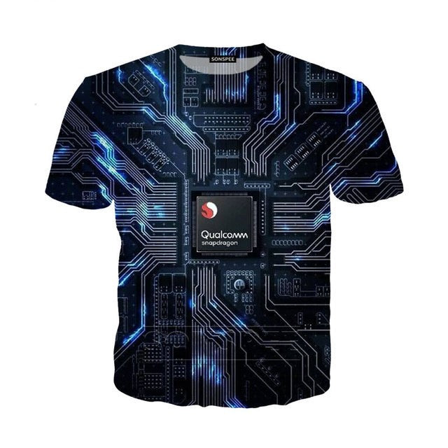 Mechanical Motherboard Printing 3D Digital Printing Men's New Short Sleeve