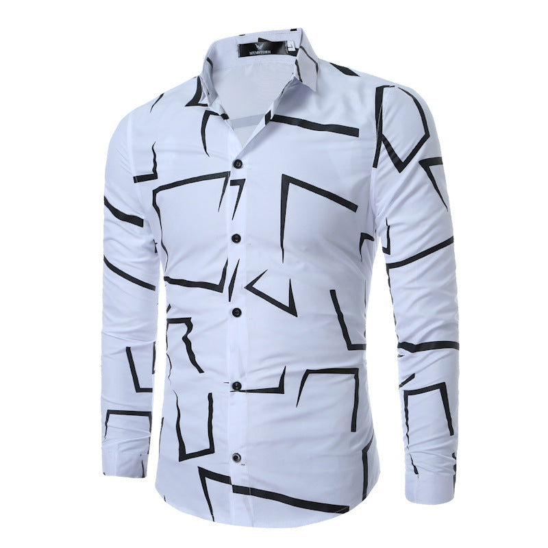 Men's Geometric Print Casual Long-Sleeved Shirt