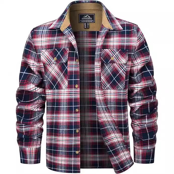 European And American Fall Winter Men's Flannel Casual Button Shirt