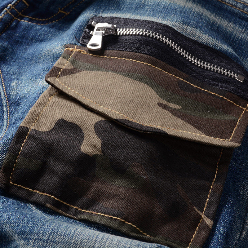 Men's Vintage Patchwork Ripped Slim Jeans