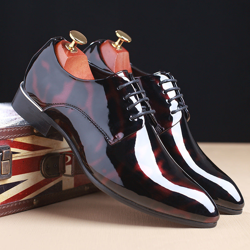 2021 popular men's leather shoes with glossy patent leather shoes